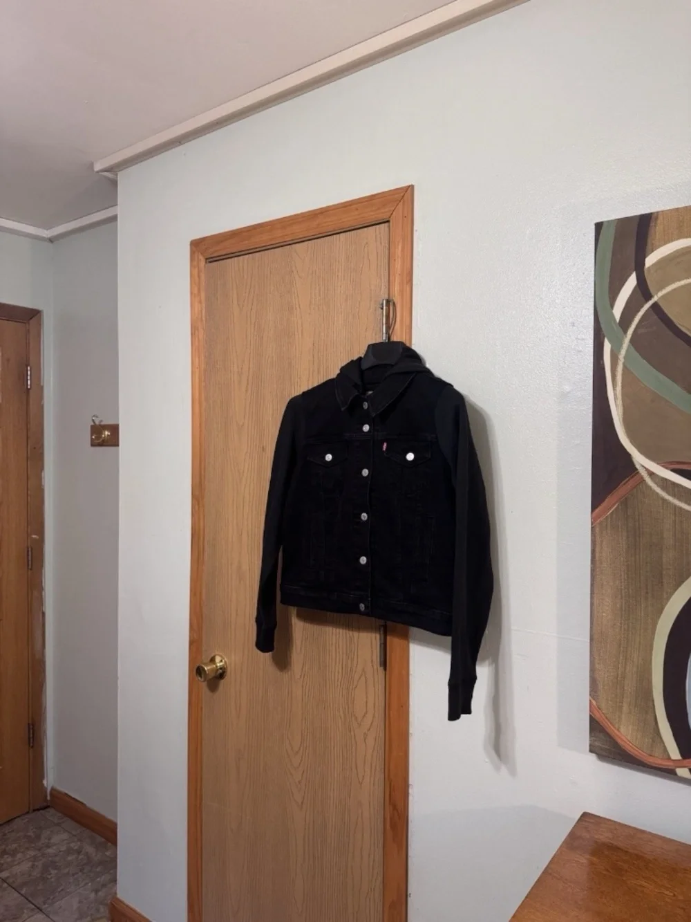 Levi's XL Solid Black Long Sleeve Hooded Hybrid Original Trucker Jacket - EUC